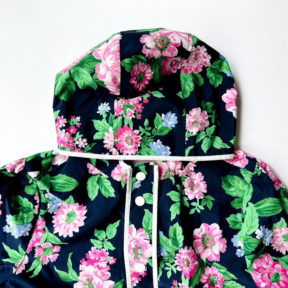 Janie & Jack Girls Floral Rain Coat Size 10/12 Blue Pink Peonies Mid-Length - Picture 2 of 9